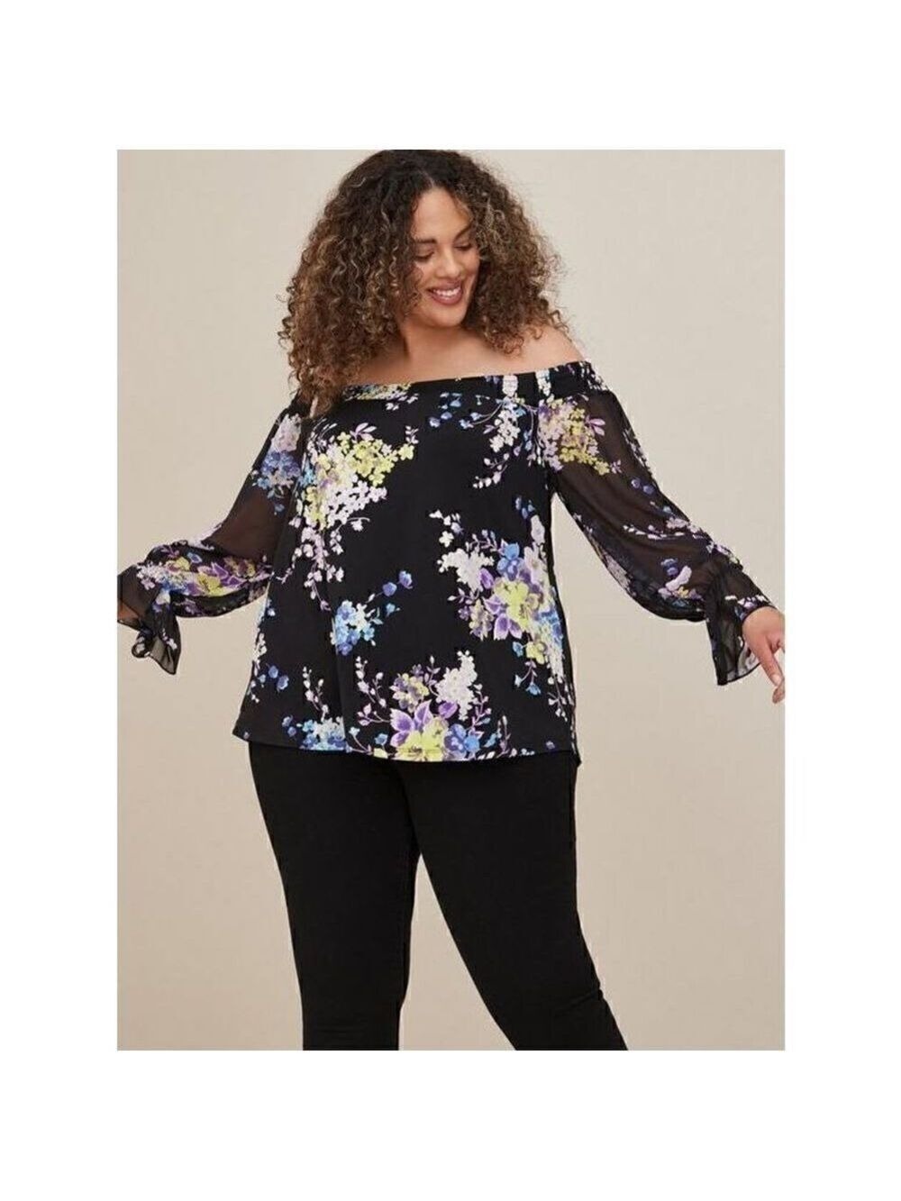 Torrid Off-Shoulder With Chiffon Sleeves Swing Top (Sz 3)